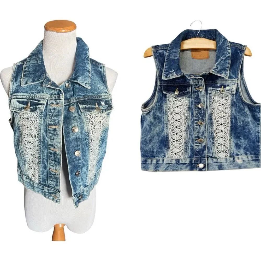 Womens Amethyst Jeans Cowboy Coture Stonewash Western Chic Denim Jean Vest Sz L